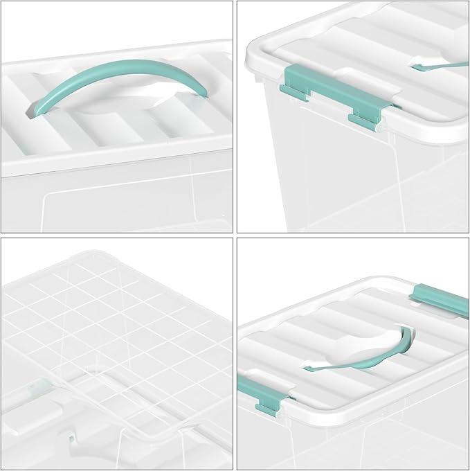 Parlynies 14 Qt Stackable Plastic Storage Bins with White Lids, Clear Latching Storage Organizer Box, 8 Packs