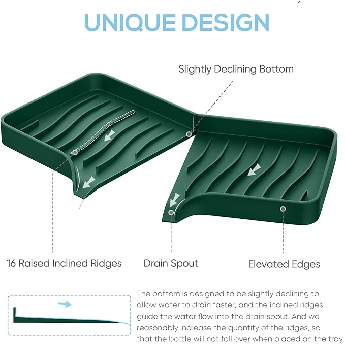 Silicone Soap & Sponge Holder - Self Draining Sink Organizer - Caddy for Bathroom or Kitchen