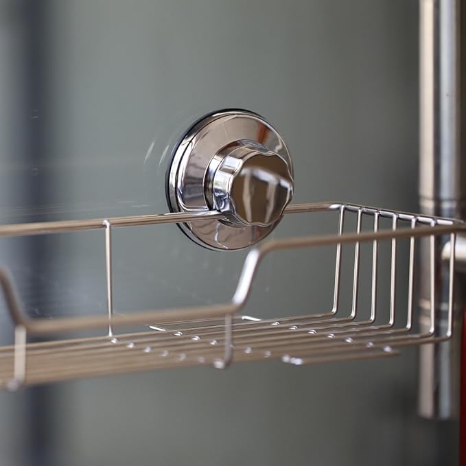 iPEGTOP L-4 Strong Suction Cup Shower Caddy Bath Shelf Storage, Combo Organizer Basket for Shampoo, Soap, Conditioner, Razor Bathroom Accessories - Rustproof Stainless Steel, Chrome