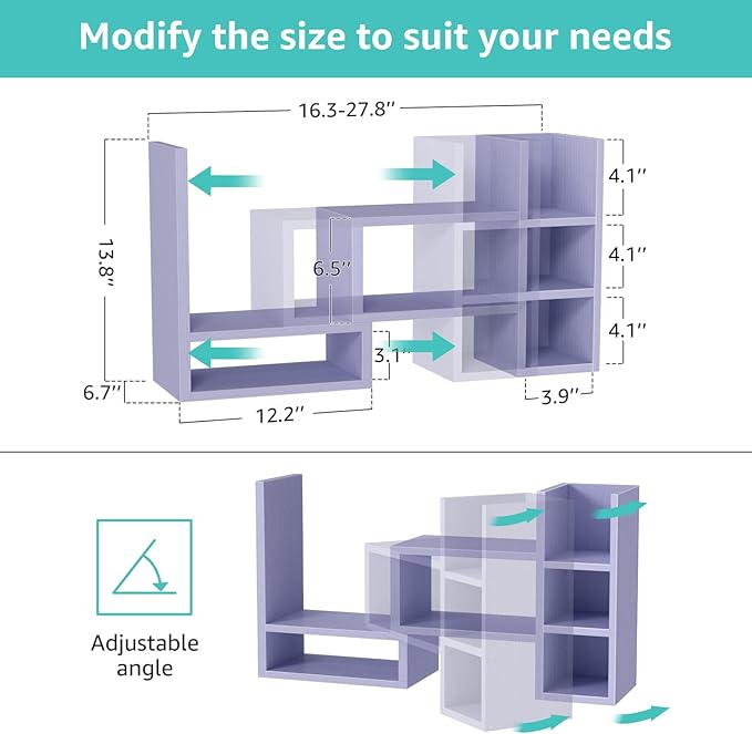 Desk Shelves Desktop Orgnizer Shlef - Purple Office Organization for Top of Desk Organizers and Accessories Corner Bookshelf Table Top Shelving Small Hutch Decorations for Women Office