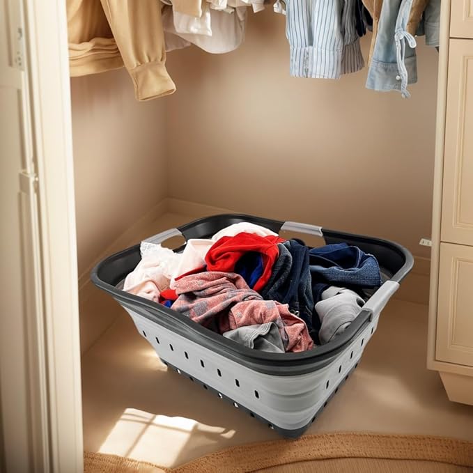 SAMMART 42L (11 gallon) Collapsible Plastic Laundry Basket - Foldable Pop Up Storage Container/Organizer - Portable Basket - Space Saving Hamper/Basket