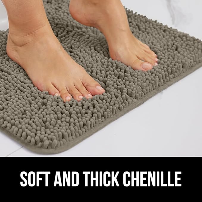 Gorilla Grip Shaggy Chenille Bath Rug Mat for Toilet Base, Machine Washable, Microfiber Dries Quickly, Plush Absorbent Contour Mats for Toilets, Bathroom Decor, Oval U-Shape, 22'' x 19'' x 15'', Latte