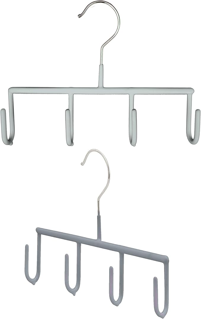 Mawa by Reston Lloyd Non-Slip Space-Saving Clothes Hanger for Belts with 4-Hooks, Style GH, Set of 2, Silver