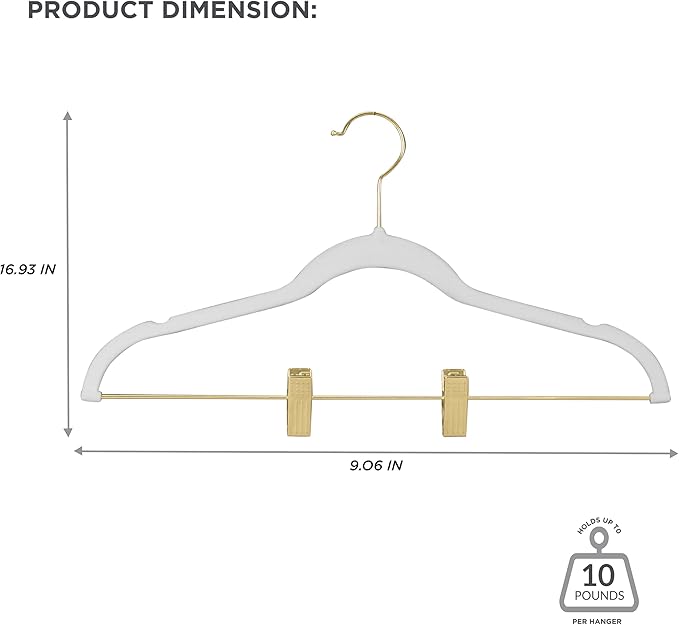 Simplify 6 Pack Velvet Hangers with Clips | Skirt and Pants | Slim Space Saving | Closet Organization | Non-Slip | Prevent Creases | Swivel Neck | Durable | White