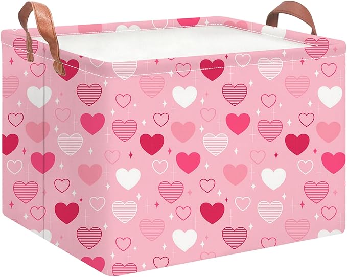 Rectangular Storage Basket Empty,Collapsible Gift Basket with Handles,Heart Print Basket, Books Box,Room Decor(Love You Heart)