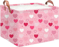 Rectangular Storage Basket Empty,Collapsible Gift Basket with Handles,Heart Print Basket, Books Box,Room Decor(Love You Heart)
