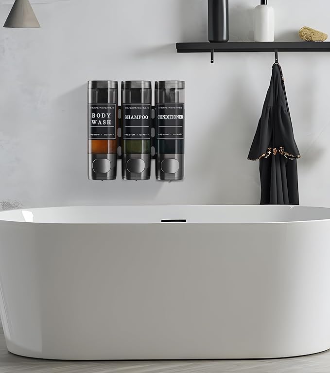 Shower Soap Dispenser Wall Mounted No Drill Shampoo Dispenser for Shower Wall Shampoo and Conditioner Dispenser Bathroom Hotel 3 * 300ml Gungray with Labels
