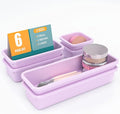 6 PCS Drawer Organizer Set, 3 Size Makeup Drawer Divider Organizer With Non-Slip Pads, Interlocking Plastic Storage Bins for Office,Jewelry Vanity,Gadgets, Bathroom,Kitchen, Purple
