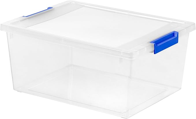 4 Pack 12 Qt Clear Plastic Storage Bins with Latching Lids, Stackable Totes with Built-in Handles, Sturdy Containers for Home, Office, Closet, Garage, Craft Organization