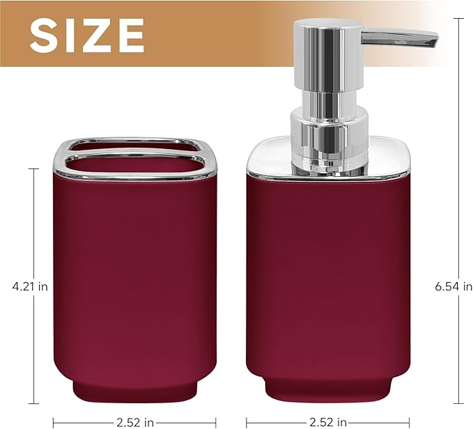 2Pack Burgundy Bathroom Accessories Set, Bohemian Bathroom Sink Set, Contain Soap Dispenser, Toothbrush Holder, Bathroom Toothbrush Holder Set