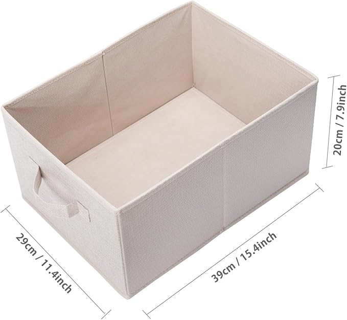 BOMKEE Clothings Collapsible Storage Bins, Foldable Organizers and Storage Baskets Cube Storage Bin for Bedroom Living Room (4 Pack) (Flaxen, 15.4x11.4x7.9inch)