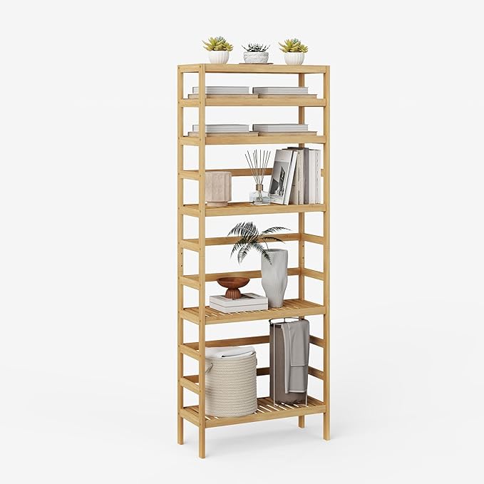 Bamboo Rack, Adjustable Bamboo Shelf, Stand Utility Storage Shelf Multifunctional Bathroom Kitchen Living Room Holder Plant Flower Stand (6-Tier)