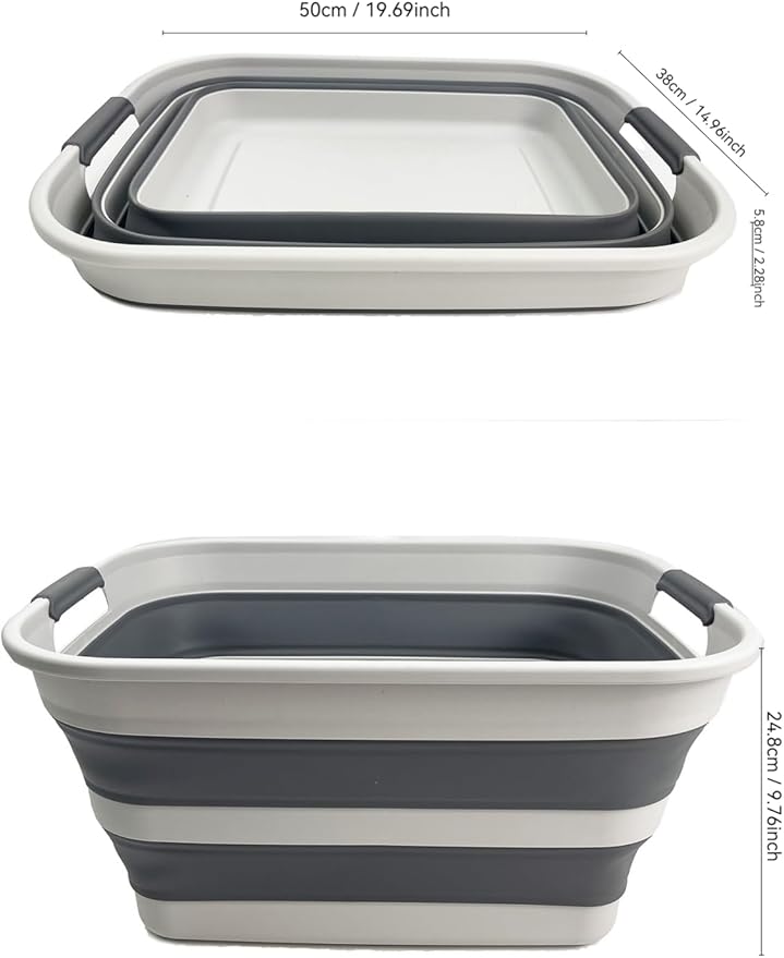 SMMART Collapsible Plastic Laundry Basket with Handle/Foldable Pop Up Storage Hamper/Portable Laundry Organizer-Space Saving Washing Tub/Household Storage Supplies (Grey/Steel Grey, 27L (Set of 2))