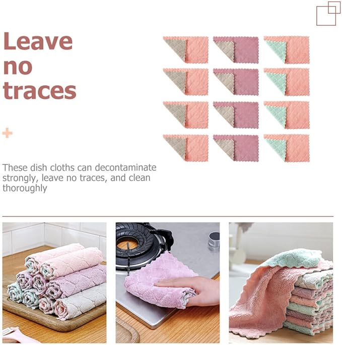 FRCOLOR Microfiber Dish Towels 20pcs Double-Layer Thick Absorbent Kitchen Cleaning Cloths Reusable Washing Rags for Oil-Resistant Dish Drying and Multi-Surface Wiping Random Color