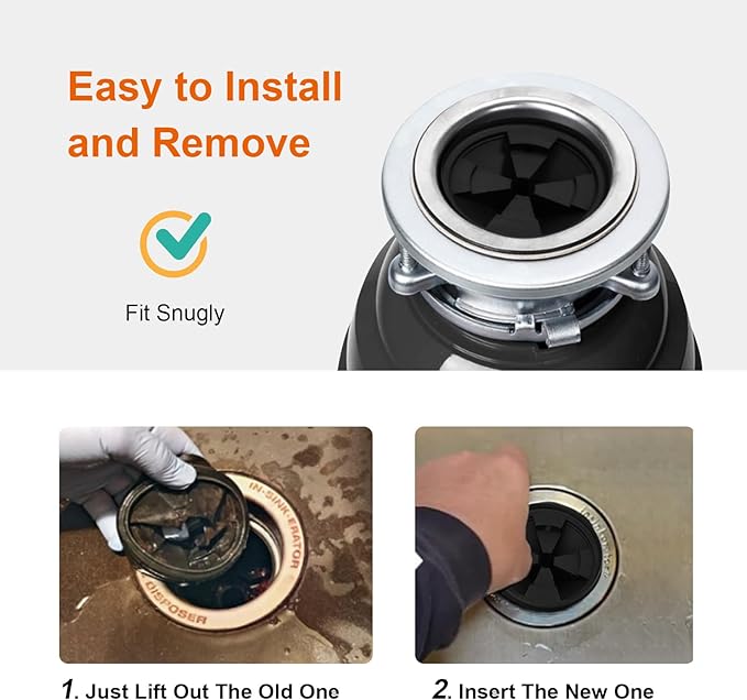 2Pcs 3 3/8" Garbage Disposal Splash Guard, Quiet Garbage Disposal Rubber Drain Insert, Sink Splash Guard QCB-AM Replacement for InSinErator Evolution Series, Removable Garbage Disposal Parts