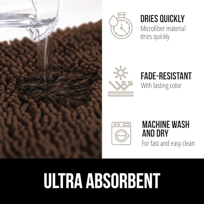 GORILLA GRIP Bath Rug Mat 44x26, Thick Soft Absorbent Chenille, Quick Dry Microfiber Mats, Rubber Backing Washable Shower Floor Rugs, Bathmat Runner, US Designed Bathroom Home Decor Accessories Brown