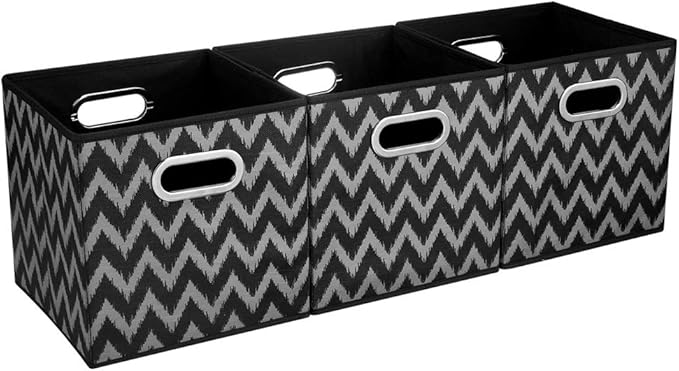 Collapsible Hard Cloth Cubes Storages Organizer Bins Chevron Storage Inserts Cubes Folding Fabric Storage Cubes Boxes 10.5x10.5 X 11 In Black Storage Baskets Drawer Organizer Closet Storage QY-SC10-3