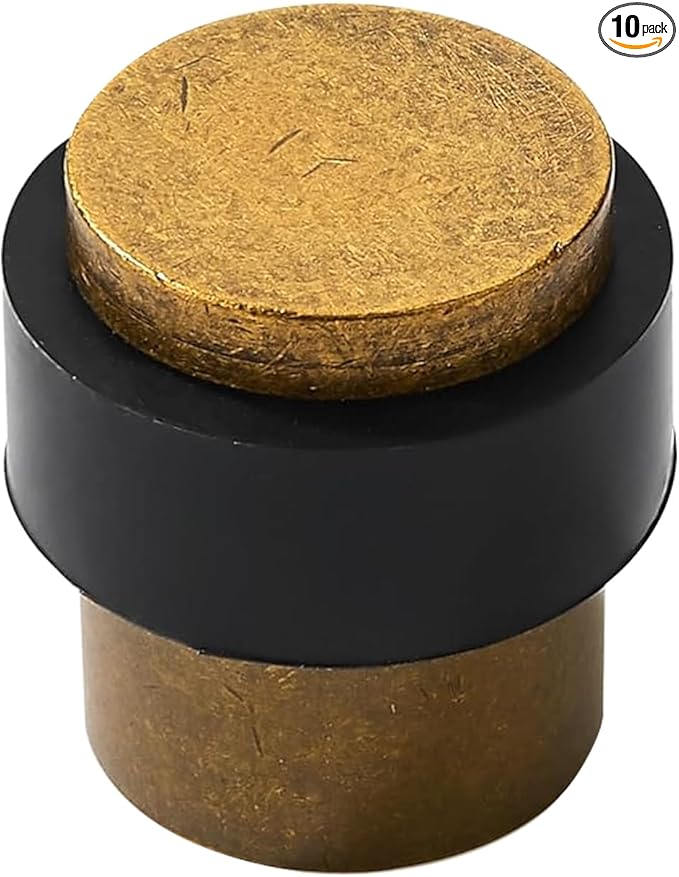 KHTUMEWARE 10 Pack 1-1/2 in Floor Door Stopper,Antique Brass Door Stop,Wall Protector Commercial Door Bumper Wedge Decorative Cylindrical Install Door stoppers on The Floor