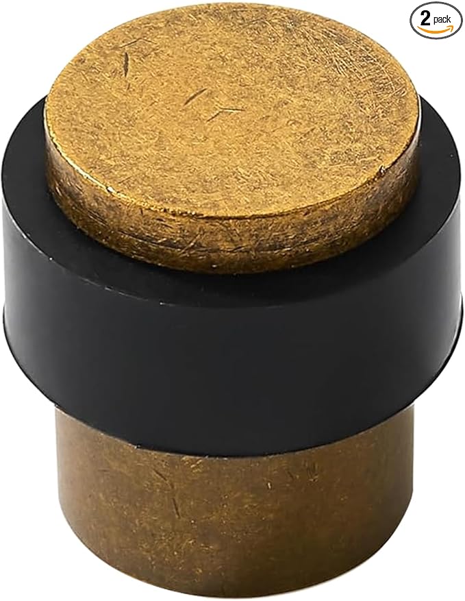 KHTUMEWARE 2 Pack 1-1/2 in Floor Door Stopper,Antique Brass Door Stop,Wall Protector Commercial Door Bumper Wedge Decorative Cylindrical Install Door stoppers on The Floor