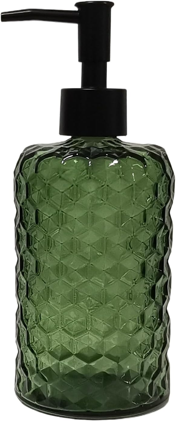 Green Glass Soap Dispenser with Plastic Pump, 17oz Hand Soap Dispenser for Kitchen & Bathroom, Great for Lotions, Essential Oil, Liquid Soaps