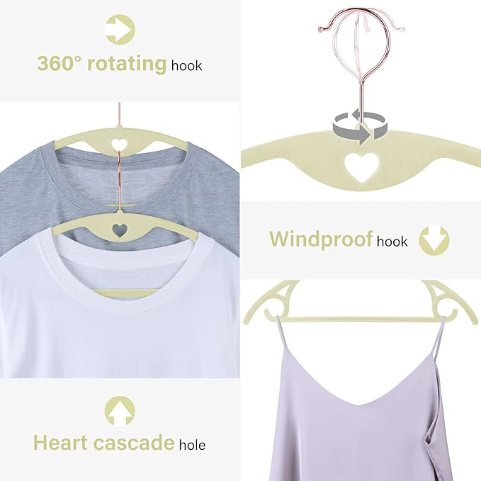 IEOKE Velvet Hangers 50 Pack: Felt Clothes Hangers Heavy Duty Shirt Sweater Hangers No Shoulder Bump Non Slip Slim Thin Coat Hangers for Closet - Ivory