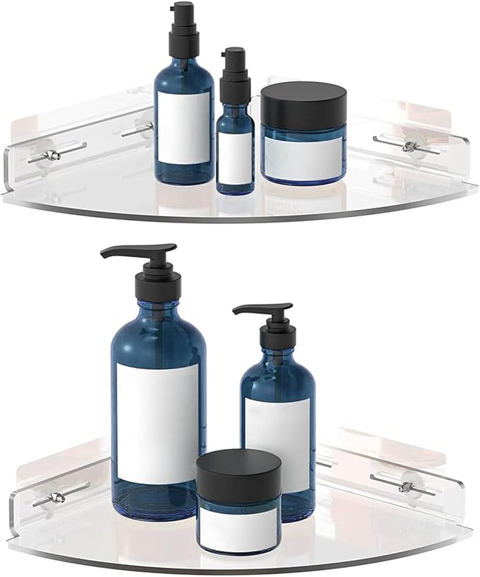 Set of 2 Shower Caddy Bathroom Shelves - Vdomus No-Drill Shower Organizer - Floating Adhesive Acrylic Storage for Tile Walls - Sleek and Durable Bathroom Organizers and Storage
