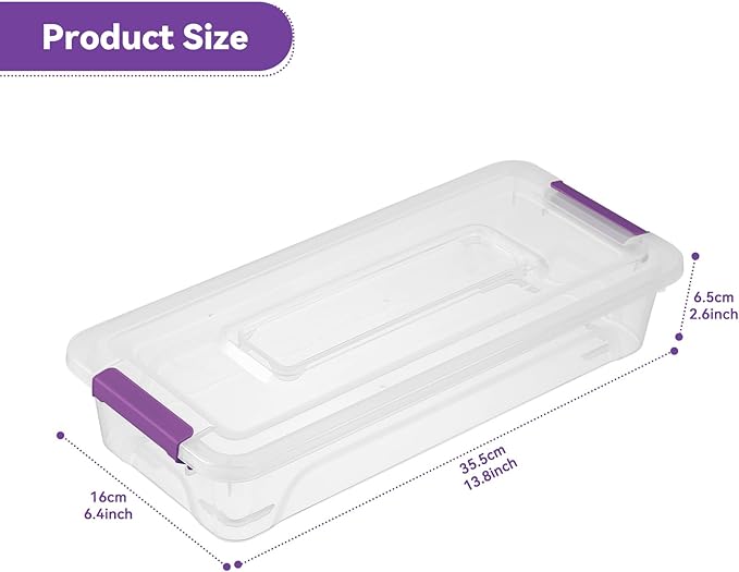 novelinks Clear Stackable Storage Bins with lid Storage Boxes Durable Plastic Organizer Containers for Home Office, Kitchen, Craft Supplies (4 Quart 8 Pack Purple)
