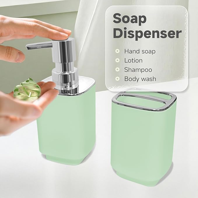 2Pack Sage Green Bathroom Accessories Set, Bohemian Bathroom Sink Set, Contain Soap Dispenser, Toothbrush Holder, Bathroom Toothbrush Holder Set