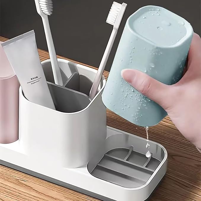 Toothbrush Holder for Bathroom, Kids Toothbrush Holder with Cups, Electric Toothbrush Holder for Bathroom Decor, Kids Bathroom Accessories Set with Toothpaste Holder, Pink & Blue