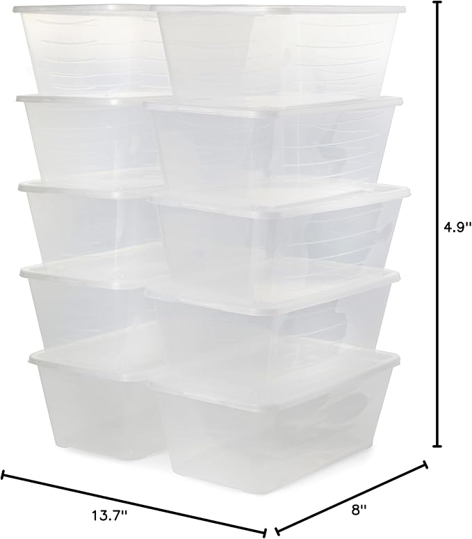 Life Story 6 Liter Shoe, Accessory, and Closet Plastic Storage Box Multi-Purpose Lidded Stacking Tote Containers, Clear (50 Pack)