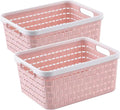 Plastic Storage Bin Baskets, Toilet Paper Basket for Bathroom, Plastic Organizer Shower Caddy with Handles for Living Room (Small Pink 2 pack)