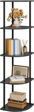 Corner Shelf - 5-Tier Corner Bookshelf with Wall Anchors & Non-Slip Feet, Corner Shelves with Rustproof Metal Frame for Bedroom, Living Room, Home Office, 11.6"×11.6"×54.7", Black