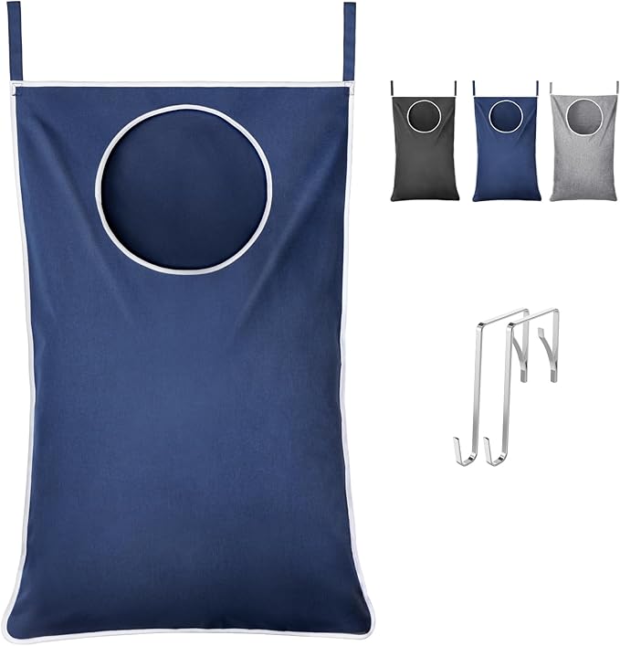 Lifewit 1 Pack Over Door Laundry Hamper, Large Collapsible Hanging Laundry Hamper, Hanging Laundry Basket Bag for Bathroom Bedroom Dirty Clothes Storage Organizer, Dark Blue