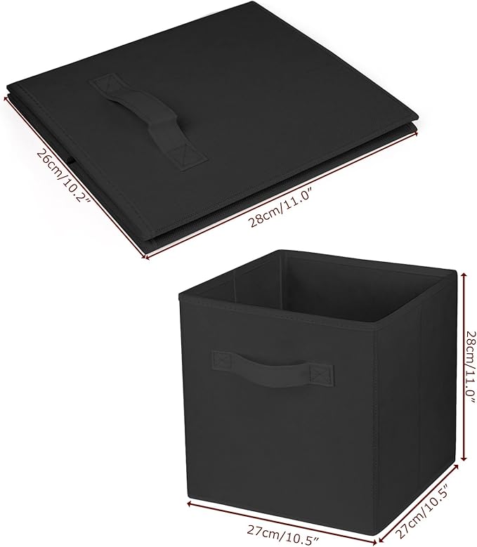 2 Pcs Storage Cubes, 10.5 Inch Collapsible Storage Bins, Fabric Foldable Bins for Organization, Durable Storage Bins for Closet, Shelves, Offices (Black)