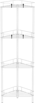 4 Tier Floor Standing Corner Shower Caddy Organizer Shelf with Hooks, Bathroom Shelves Stand Rack, White