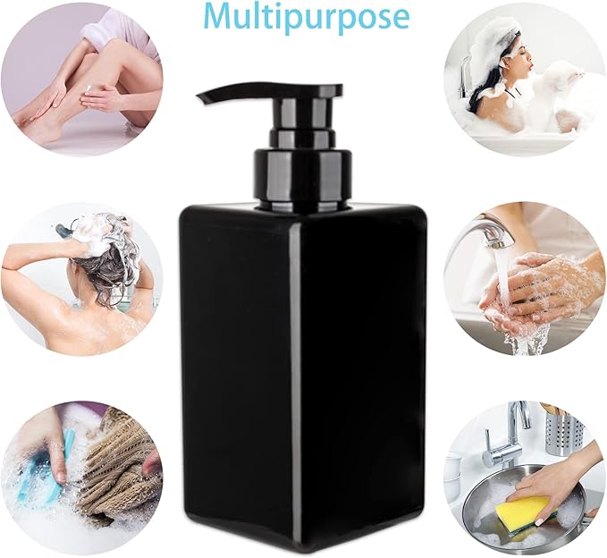 15 oz Hand Soap Dispenser, Plastic Pump Bottles, Refillable Empty Lotion Dispenser Liquid Container for Bathroom Kitchen College Dorm, 4 Pack Black