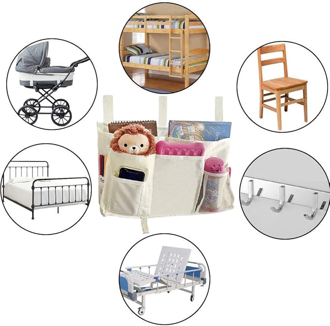 Bunk Bed Organizer - Bedside Storage Caddy with Pocket, Hanging Organizer for Dorm Room, Hospital Bed Rail and More (Cream)
