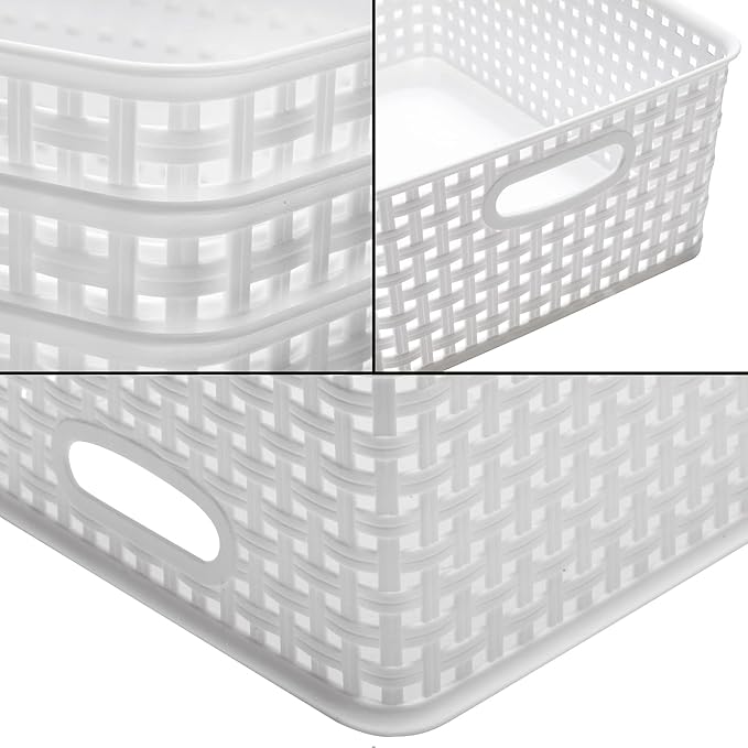 Plastic Storage Baskets,11.4X8.9X4.7",Pack of 4 (White)