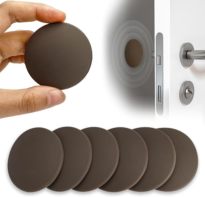 1.6" Wall Door Handle Stopper, 12PCS Brown Self Adhesive Wall Protector Rubber Door Bumpers, Solution for Stopping Damage from Doors Knobs, Shock Absorbent and Noise Reduction