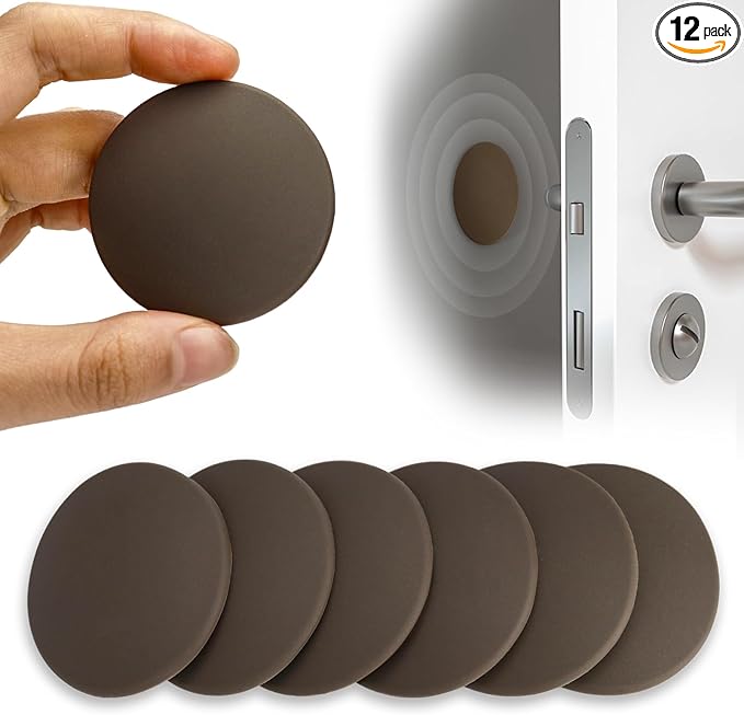 2" Wall Door Handle Stopper, 12PCS Brown Self Adhesive Wall Protector Rubber Door Bumpers, Solution for Stopping Damage from Doors Knobs, Shock Absorbent and Noise Reduction