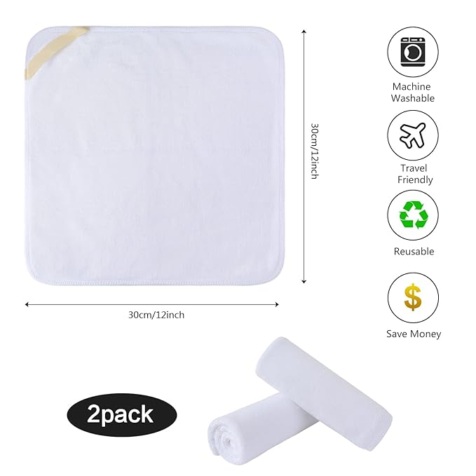 SINLAND Microfiber Facial Cloths Fast Drying Washcloth 12inch x 12inch White 2 pack
