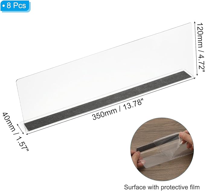 PATIKIL 8 Pack Shelf Dividers for Closet Organization, 13.8x1.6x4.8 Acrylic Magnetic Closets Separator Kitchen Cabinet Shelves Under Bed Blocker for Bedroom Kitchen Office, Clear
