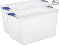 2-Pack Transparent Storage Box,66 Quart Capacity Storage Container with lock cover,Plastic,Stackable storage solution ideal for organizing items in households,Educational institutions,and warehouses.