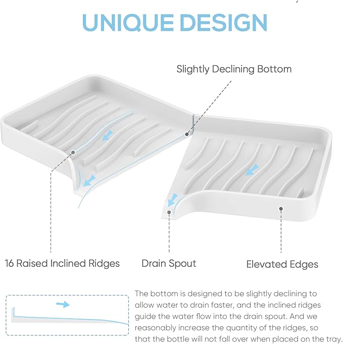 Kitchen Sink Tray,Self Draining Kitchen Soap Tray Soap Holder Silicone Sponge Holder for Kitchen Sink,Kitchen Bathroom Sink Caddy Sink Organizer for Sponge,Soap Dispenser,Dish Scrubber,Palm Brush