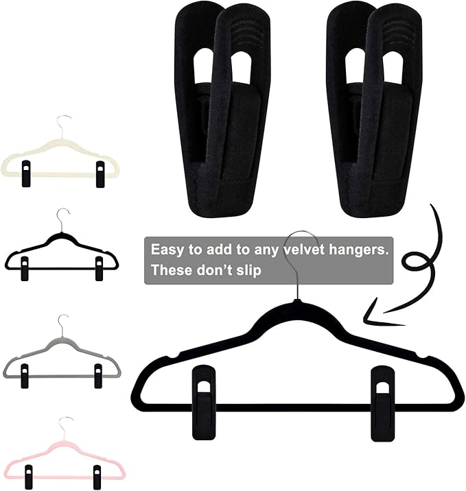 Black Velvet Hanger Clips (60-Pack), Strong Finger Clips for Velvet Hangers, Skirt Hanger Clips Fit for Flocking Hangers