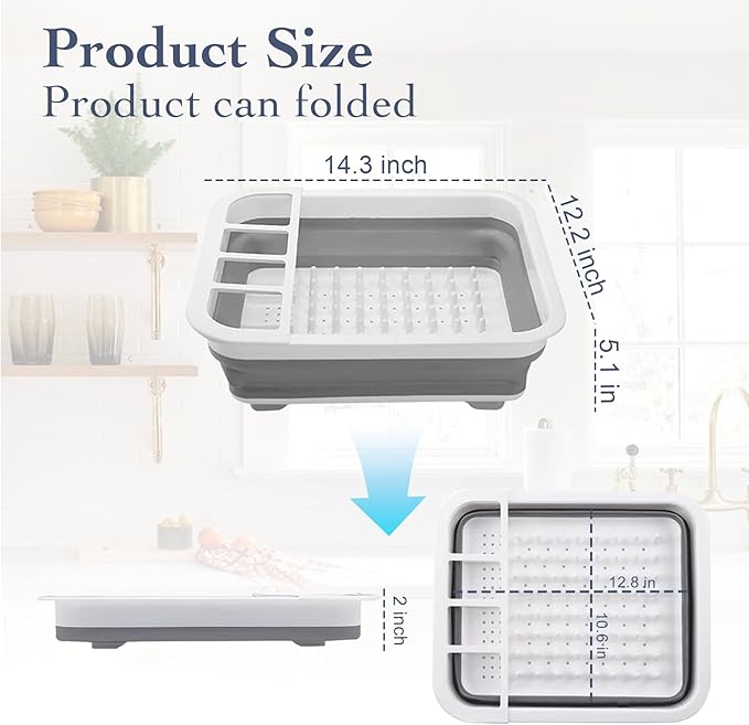 Collapsible Bowls, Plates, and Dishes Drainer, Portable Space-Saving Dish Rack for Kitchen, RV, Campers, and Travel Trailers