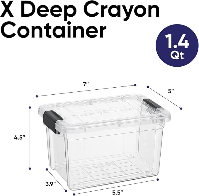 Superio Mini Storage Container Plastic Crayon Box Art Supplies and Sewing Case Stackable Clear Small Organizer for Beads, Stationery, Chalk, and Food, 1.4 Quart, 3 Pack