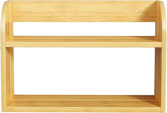 2 Tier Bamboo Spice Rack, Countertop or Wall Mounting Wood Spice Jars Organizer Shelf for Kitche, Pantry (Natural)