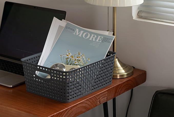 Plastic Storage Baskets for Organizing,11"X8.5"X4.7",Pack of 4 (Grey)