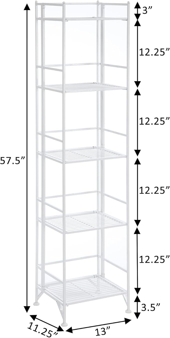 Convenience Concepts Xtra Storage Shelves - 5-Tier Folding Metal Storage Shelves, Closet Organizer for Office, Laundry Room, Bedroom, Garage, Kitchen, Bathroom, White
